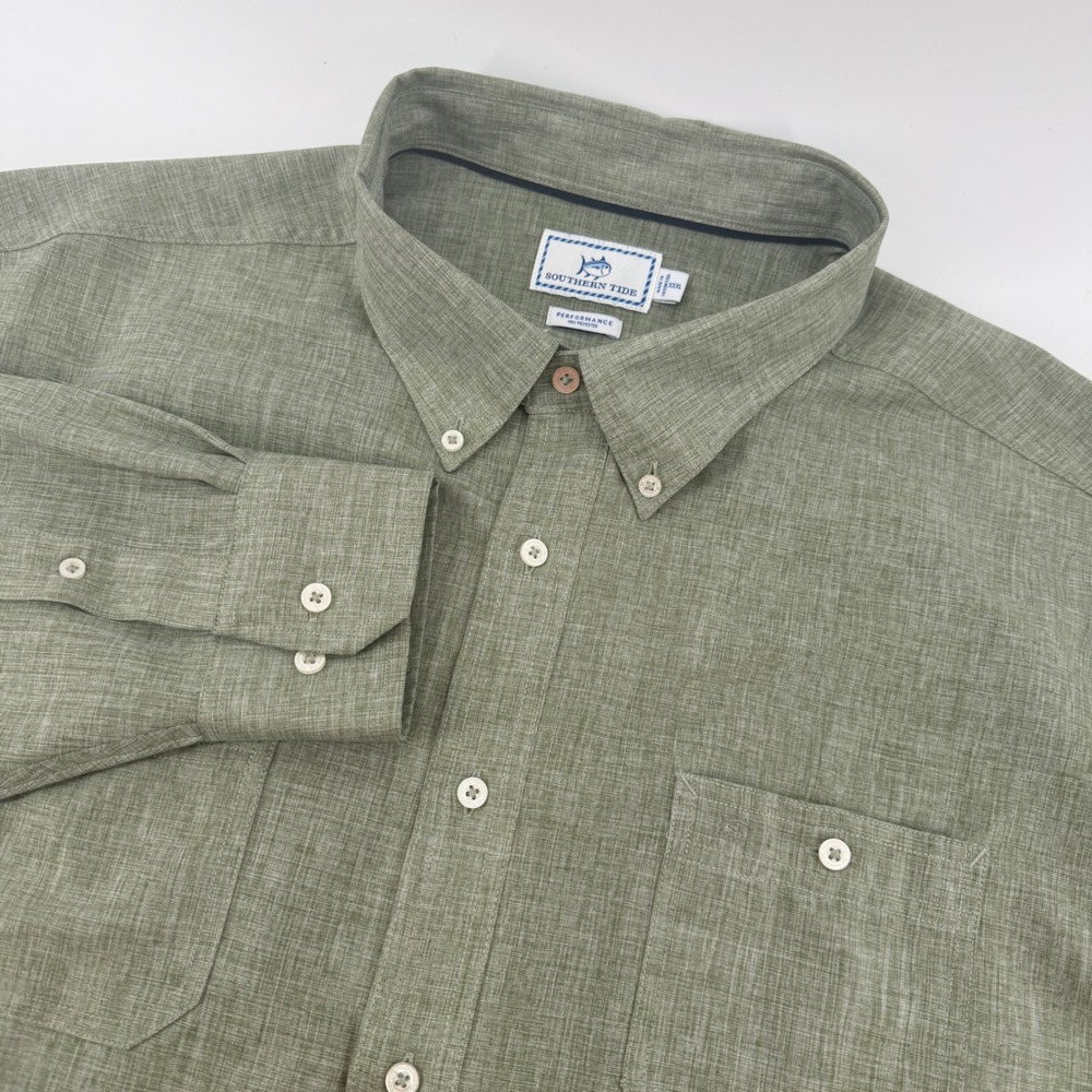 Southern Tide Performance Shirt Mens XXXL Green Long Sleeve Button Down Pockets